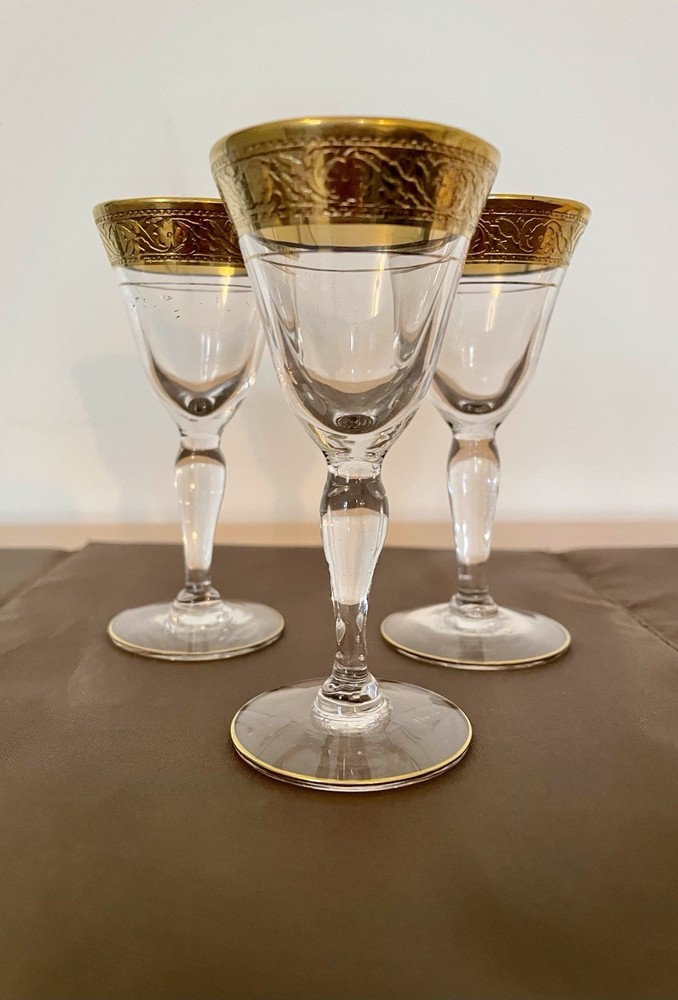 Glastonbury-Tiffin Minton Set of 3 Vintage Gold Encrusted Trim Cordial Glasses