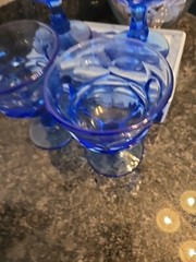 4FOSTORIA GLASS BLUE ARGUS Sherbert Henry Ford Museum Set Of 4~ 5″