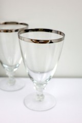 Vintage Fostoria Wedding Ring Crystal Tea Water Platinum Rim 6” Goblets-Set of 4