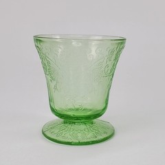 Vintage Green Uranium Glass Florentine No 1 Poppy Footed Tumbler 3.5 Inch Glows