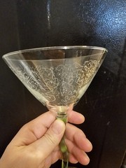 2 Vintage Libbey Courbe Martini Glasses W Twisted Green Stem 7.5 Inches Tall