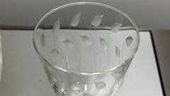 Libby Rock Sharpe Etched “Crystal Leaf” 8 Oz Wine Glass Faceted Stem 7 1/4”h MCM