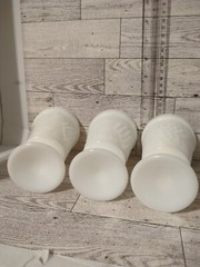 Vintage Set of 3 Milk Glass Goblet Glasses w Grape Motif Footed 5 1/2″ Retro MCM