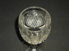 Vintage Pressed Glass Cordial with Heart Design & Hexagon Foot