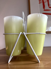 VTG Set 6 Hazel Atlas Milk Glass Ombre Tumblers High Balls with Carrier