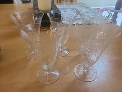 5 Vintage Etched Floral Stemmed Iced Tea Goblet Clear Elegant Glass 6inch