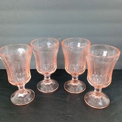 Vintage Indiana Pink Madrid Recollection Glass Footed Water Goblet Set Of 4