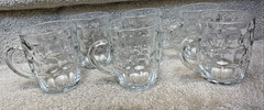 Lot of 6 Vintage Arcoroc France Britannia Beer Mugs Thumbprint Clear Glass 5″