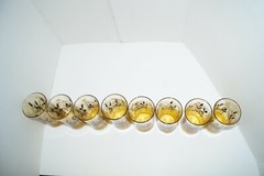 VINTAGE WHEAT DRINKING GLASSES GOLD LONG STEMMED DESIGN BROWN TAN LOT 8 EUC
