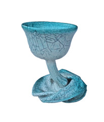 Artisan Art Pottery Turquoise Blue Lily Flower Crackled Glaze 6.5″ Goblet Vase