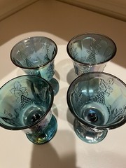 Sold In Pairs-Indiana Blue Irredescent Carnival Glass Goblets