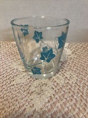 RETRO MID CENTURY VINTAGE HAZEL ATLAS TURQUOISE IVY 1/2 PINT SOUR CREAM GLASS