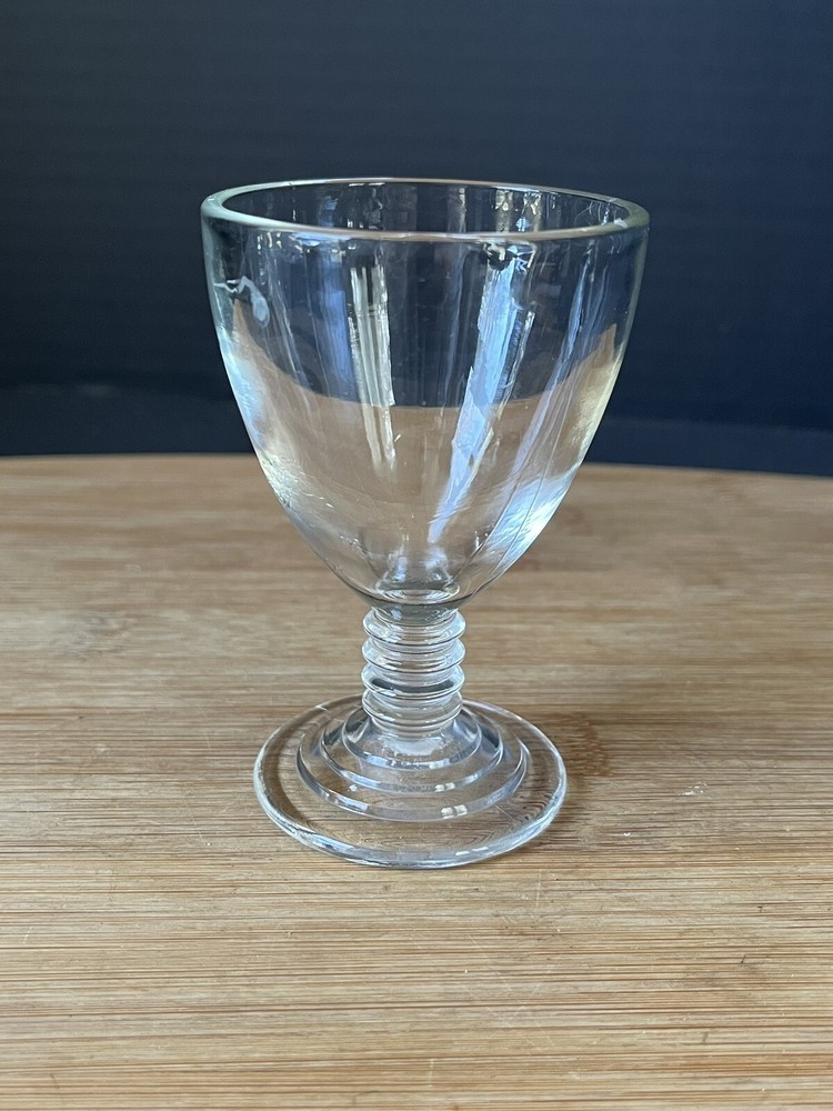 Hazel Atlas Pattern 110 Clear Wine Glass 3.75 in tall Ribbed Stem MCM