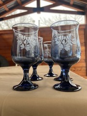 5 Pfaltzgraff Yorktowne Dark Blue Navy Stemmed Glasses 8 oz Water Wine Goblets