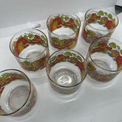 6 VINTAGE RETRO Libbey *HARVEST* Mixed Fruits 9 oz 3-1/4″ ROCKS Tumbler GLASSES
