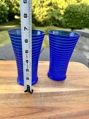 Vintage Cobalt Blue Swirl Pattern Highball Ice Tea Glass 7.5” Tall ~set Of 2