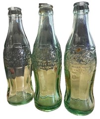 Lot of 3 Vintage Coca Cola Bottles Green Embossed 6.5 oz No Location