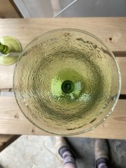 2 Footed Hazel Atlas Avocado Green Wine Glasses 12oz Pebble Texture