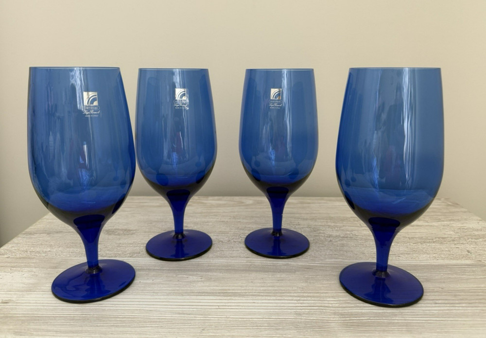 Set of 4 Luigi Bormioli Blue Cobalt Goblets Made in Italy New