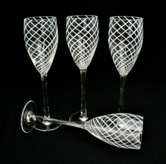 (4) STEVEN MASLACH 9 7/8″ LATTICINO SWIRL WINE GOBLETS – SIGNED & DATED 12/3/74