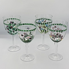 SET OF 4 PORTMEIRION BOTANIC GARDEN 18oz WATER WINE GOBLETS HAND PAINTED GLASSES