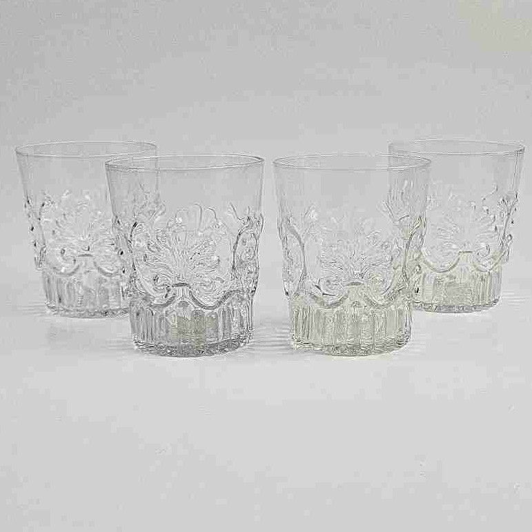 Adam’S Old Pilgrim Glass- Whiskey Glass – Vintage Patterned Tumblers – Set Of 4