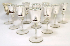 Antique Vintage Mercury Glass Silver Nitrate Cordial Set of 10 Mirror Stemware