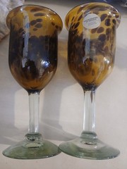 Handcrafted Recycled Glass Goblets Brown Black Set of 2 Mexico Dishwasher Safe