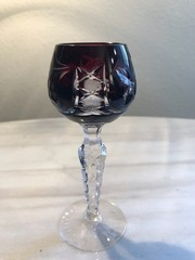 Vintage Cut to Clear Crystal Cordial Burgandy Notched Zippered Stem 5 Inches