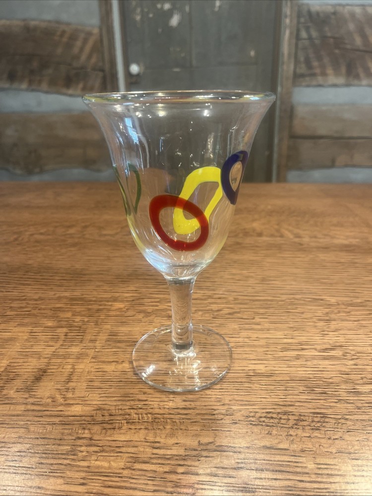 Hand Blown Glass Goblet With Colored Circles