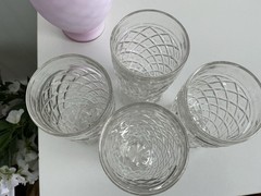 FOUR ANCHOR HOCKING WATERFORD WAFFLE FOOTED GLASSES 5.25 INCHES TALL