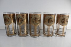 5 Cera 5-1/2″ – 12 oz. Glass Tumblers Glasses Gold Mid Century