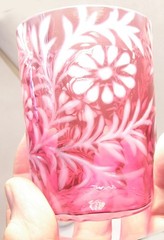 ANTIQUE VINTAGE FENTON DAISY & FERN CRANBERRY OPALESCENT GLASS TUMBLER 3 3/4″