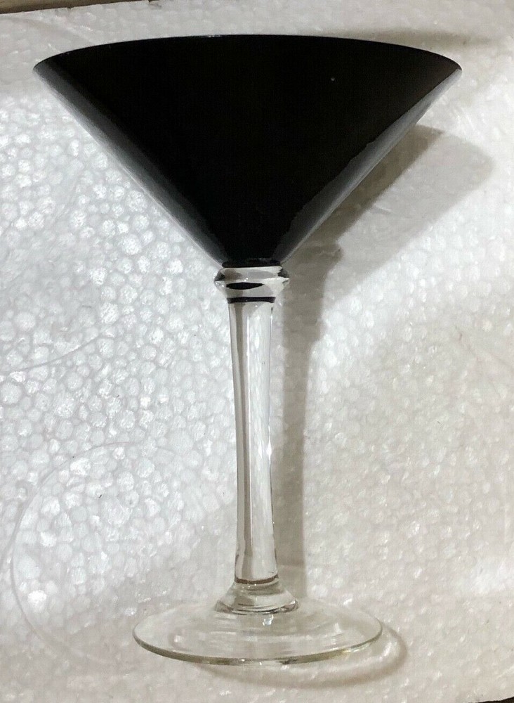 Set of 4 Circleware Tuxedo 8 oz Martini Glasses with Black Bowl Clear Stem NEW
