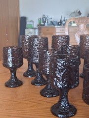 Lenox Hand Blown Crystal Textured Impromptu Brown 17 Piece Stemmed Glass Ware
