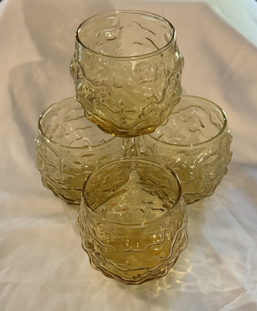 4 Anchor Hocking Lido Milano Honey Gold Amber Roly Poly Vintage Tumblers