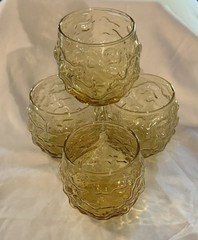 4 Anchor Hocking Lido Milano Honey Gold Amber Roly Poly Vintage Tumblers