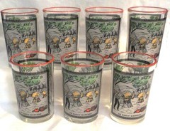 VINTAGE LIBBEY GLASS CURRIER & IVES EARLYHARVEST FROSTED JUICE GLASSES (7) NOS