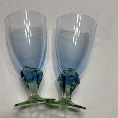 Baha By Bormioli Rocco/Italy Ice Blue Green Goblet 6″ (2) Textured Art Nouveau
