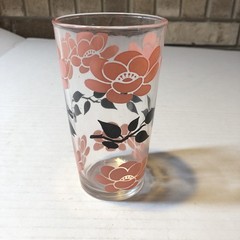 Vintage Drinking Glass Pink Flowers Black Leaves BSH