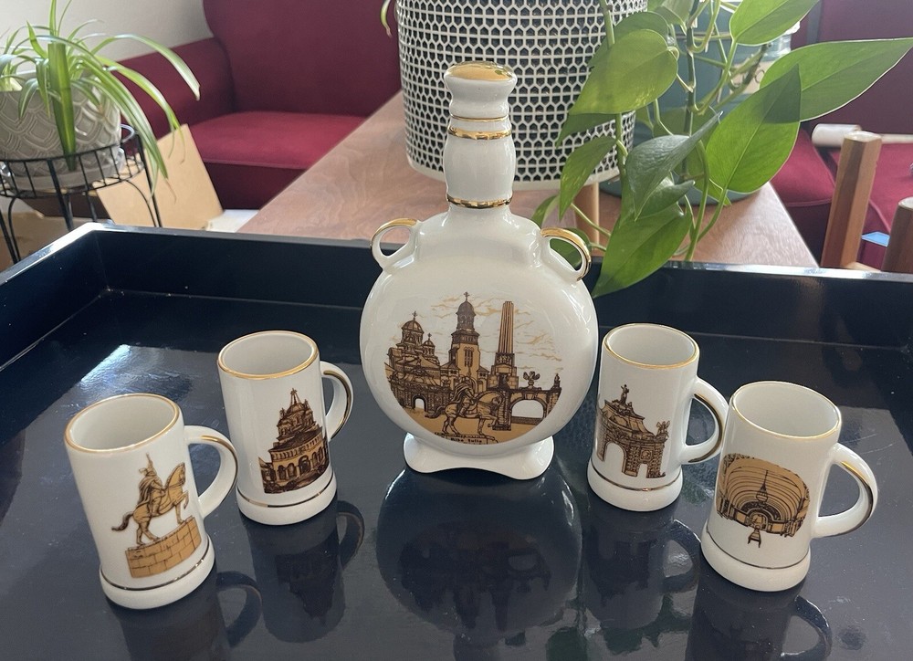 Fine Porcelain Romanian 5 Piece Shot Glasses Set