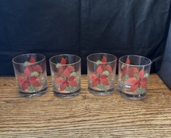 👀Set of 4 Block Poinsettia Old Fashioned Glasses Mary Lou Goertzen