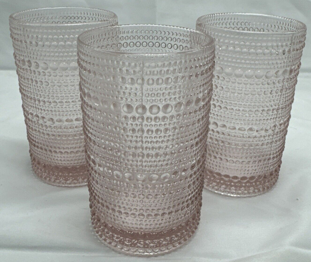 Set of 3 Jupiter Beaded Hobnail Rose Pink Highball Tumbler Drinking Glass