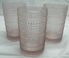 Set of 3 Jupiter Beaded Hobnail Rose Pink Highball Tumbler Drinking Glass