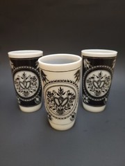 Vintage Hazel Atlas Love Bird Milkglass Set Of 3 Tumblers, 5.75″, Black, White