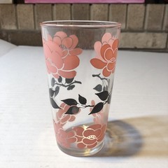 Vintage Drinking Glass Pink Flowers Black Leaves BSH