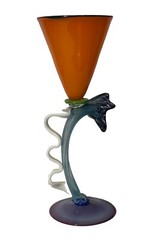 Vintage Post Modern Studio Art Glass 12” H Wine Goblet Sculpture