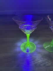 Set of Two Tiffin Pink Green Sherbet Wine Stems Watermelon Uranium Glass 5.25in