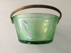 Elegant Glass Fostoria Brocade Palm Leaf Green #2378 Whipped Cream Pail