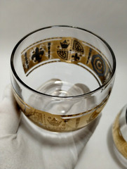 (4) VITO BARI GOLD ROLY POLY Cocktail Glass~CULVER Style Bar Glass~3″x3~22k Gold